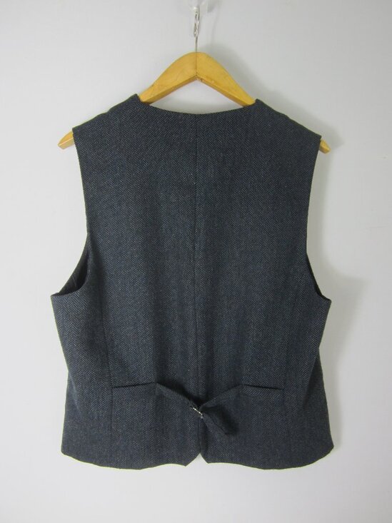 Emerald Isle Weaving Mens L Navy Blue Black Wool Herringbone Vest UK 56 43" - Picture 6 of 9